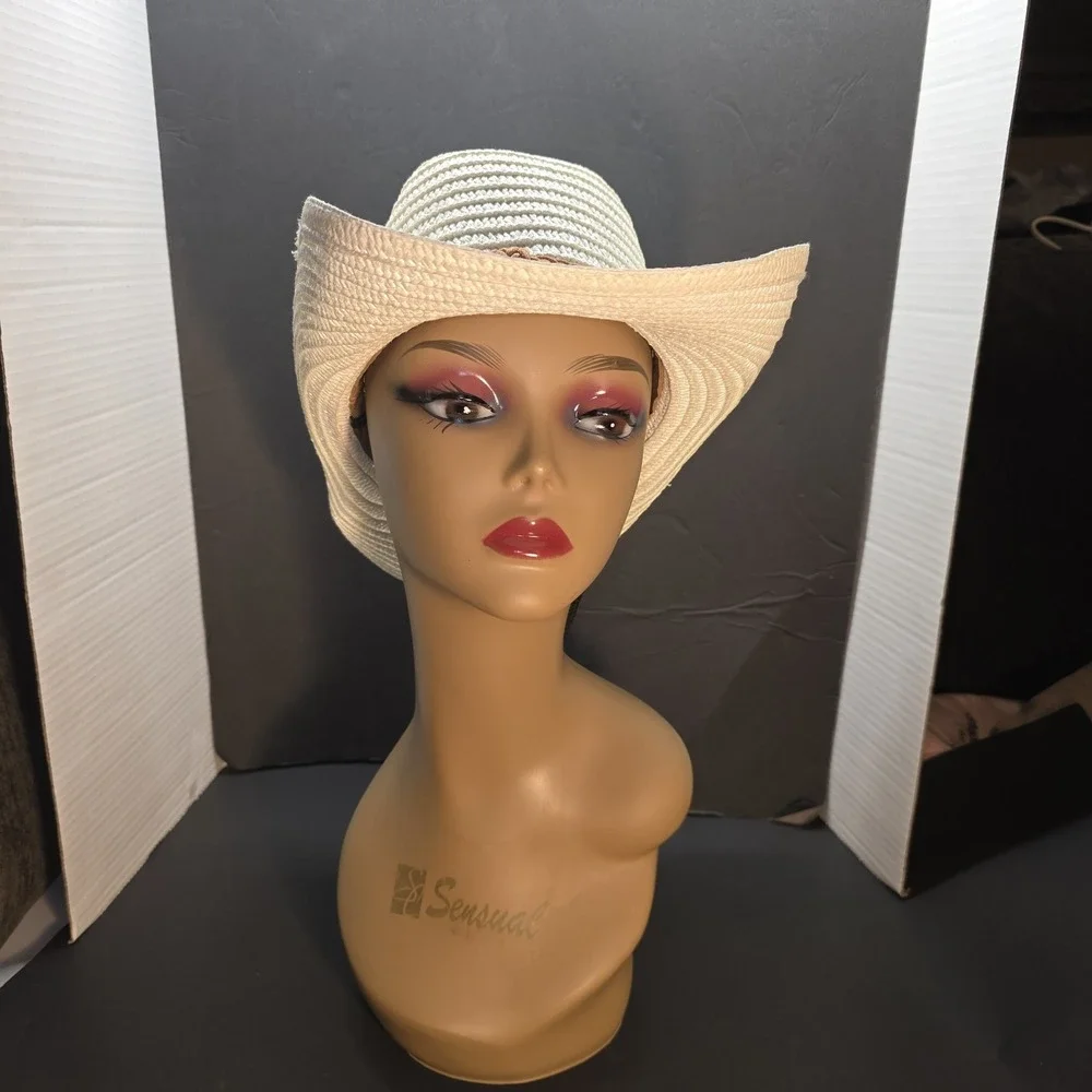 Women's Straw Cowboy Hat Wide Brim Summer‎ Beach Sun Hat with Chin Strap